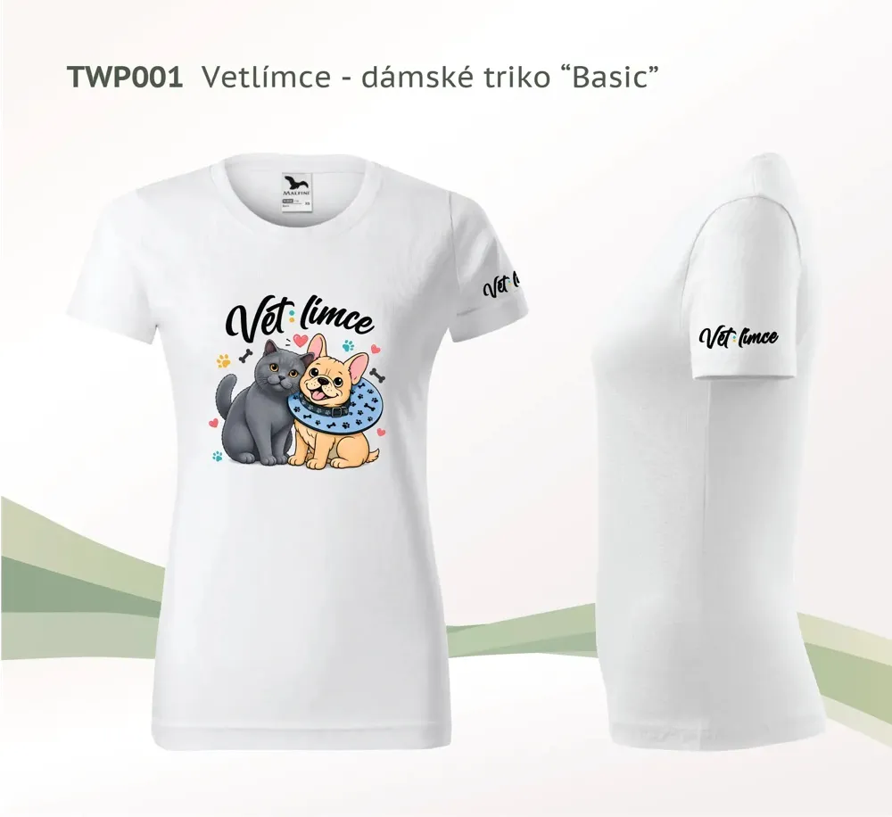 Dámské tričko VETlímce — Fluffy a buldoček se srdíčky