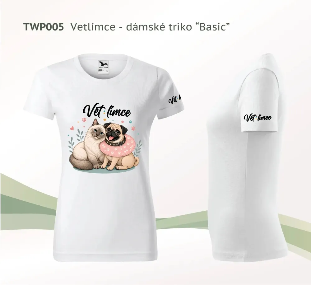 Dámské tričko VETlímce — Daisy a mopsík „Mějme se rádi“